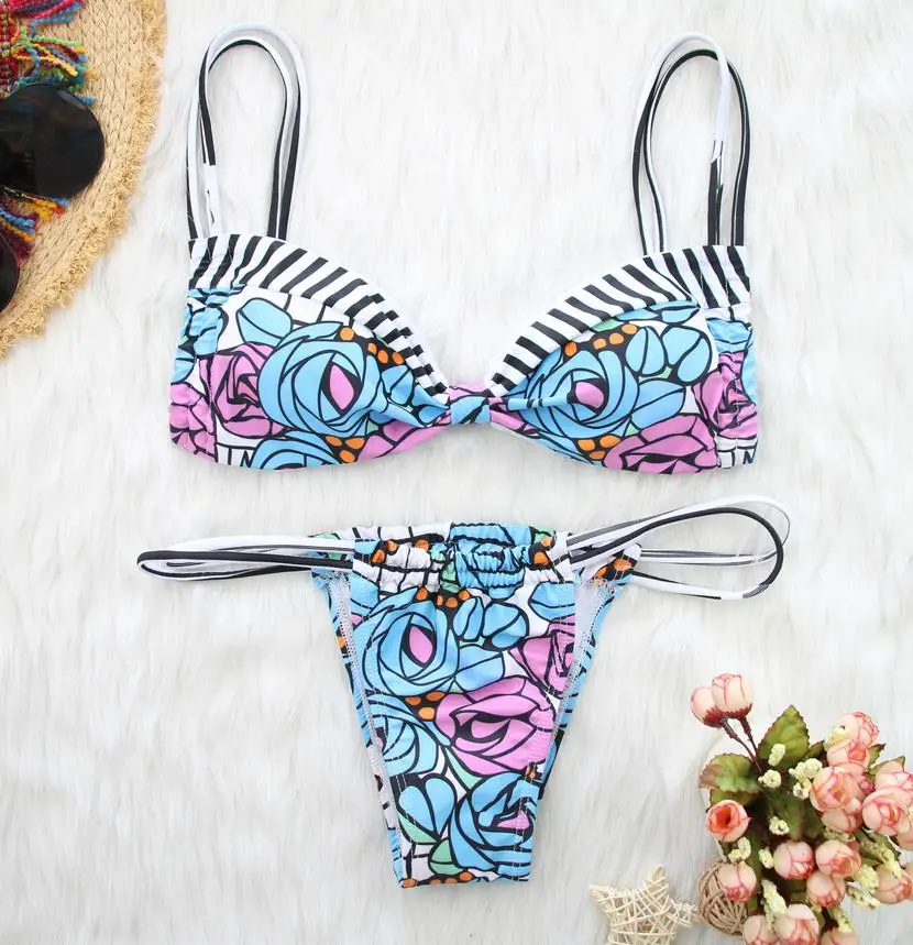 Fashion bikini bra sexy gorgeous suit swimsuit light striped beach swimwear |