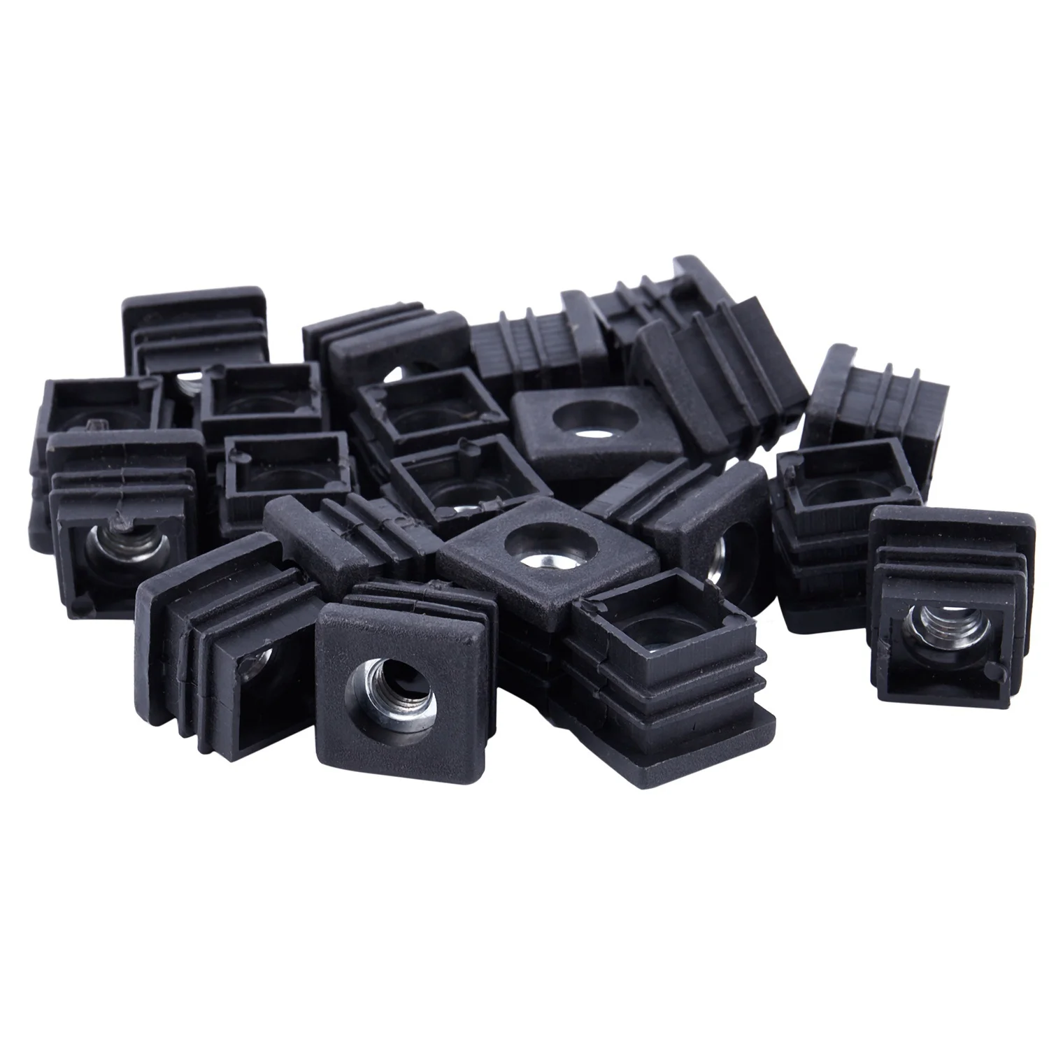 

Promotion! 20Pcs Black Square Tubing Pipe End Caps Insert Plugs M8 Thread 20x20mm