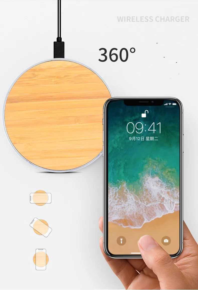 Evfun Быстрое беспроводное зарядное устройство 10 Вт Bamboo Беспроводная Подставка для
