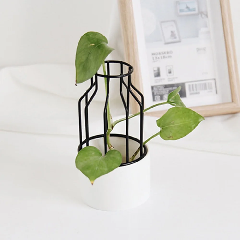 New Arrivals Hydroponic Ceramic Whiteware Flowerpot With Artistic Iron Shelf Succulent Planter Indoor Desktop Decoration | Дом и сад