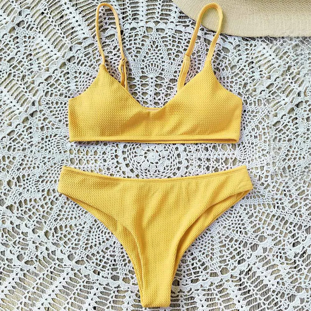 ZAFUL Высокий вырез Набор для бикини Bralette Спагетти-бретели Твердый провод
