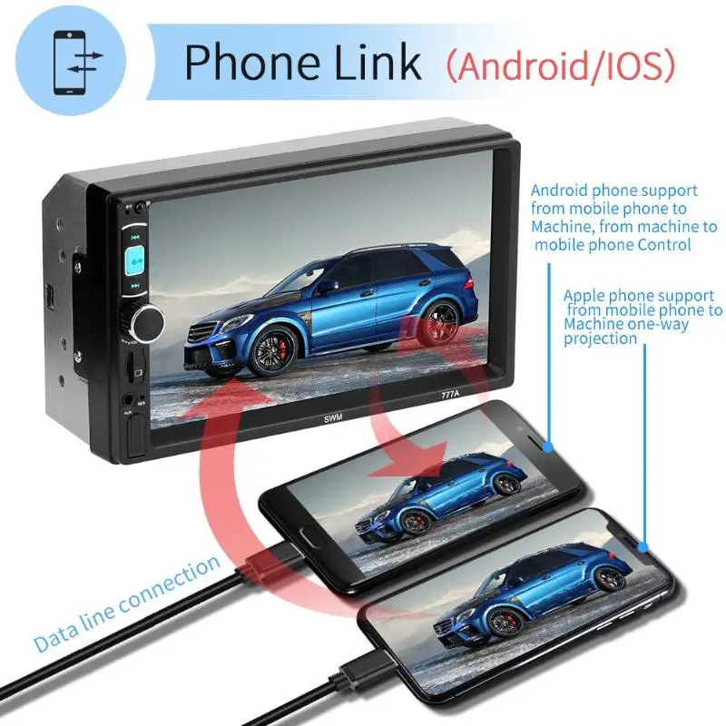 SWM 777A 2Din 7 &quotсенсорный экран Bluetooth Mirror Link автомобильный стереопроигрыватель MP5