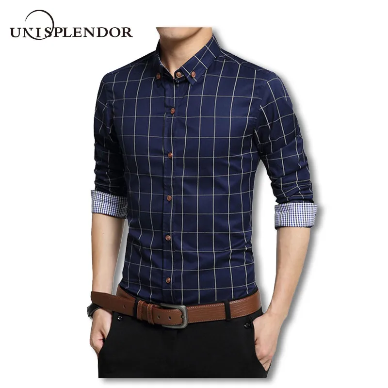 Мужская хлопковая рубашка в шотландскую клетку с длинным рукавом|camisa for men|cotton dress