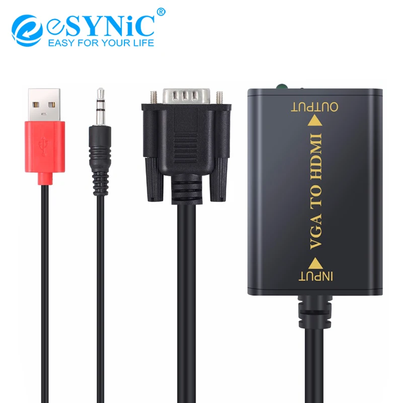 ESYNiC преобразователь из VGA в HDMI 1080P аудио Аналоговый цифровой адаптер DC конвертер