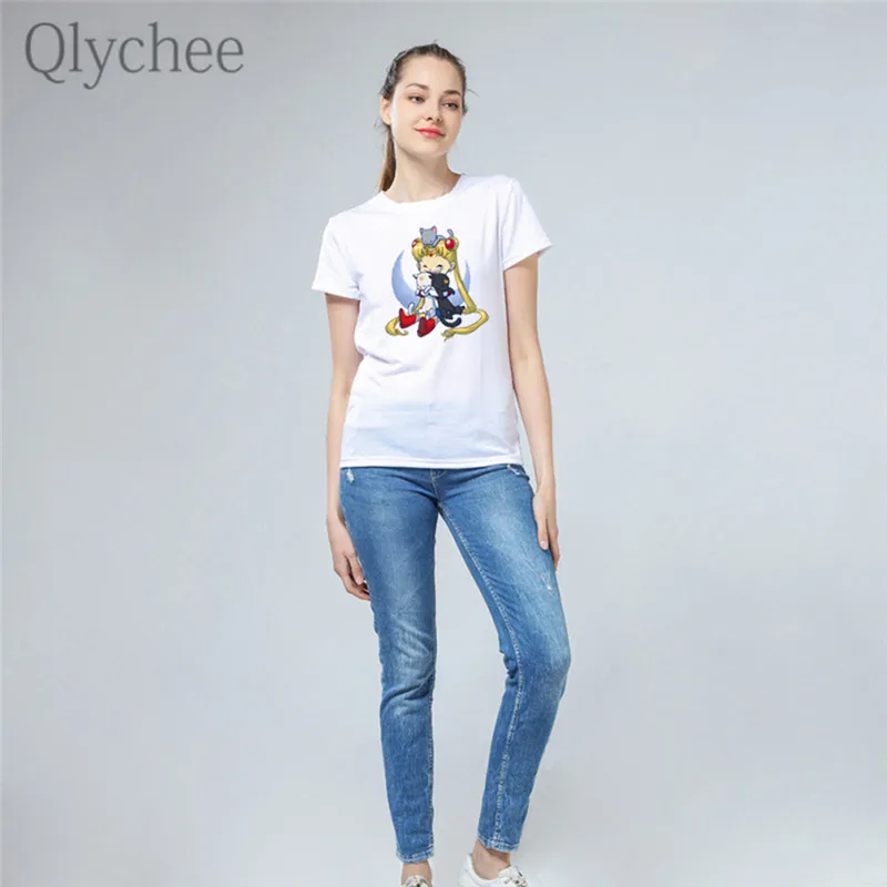 Qlychee японская аниме Сейлор Мун Комиксы Женская футболка Повседневная О образный
