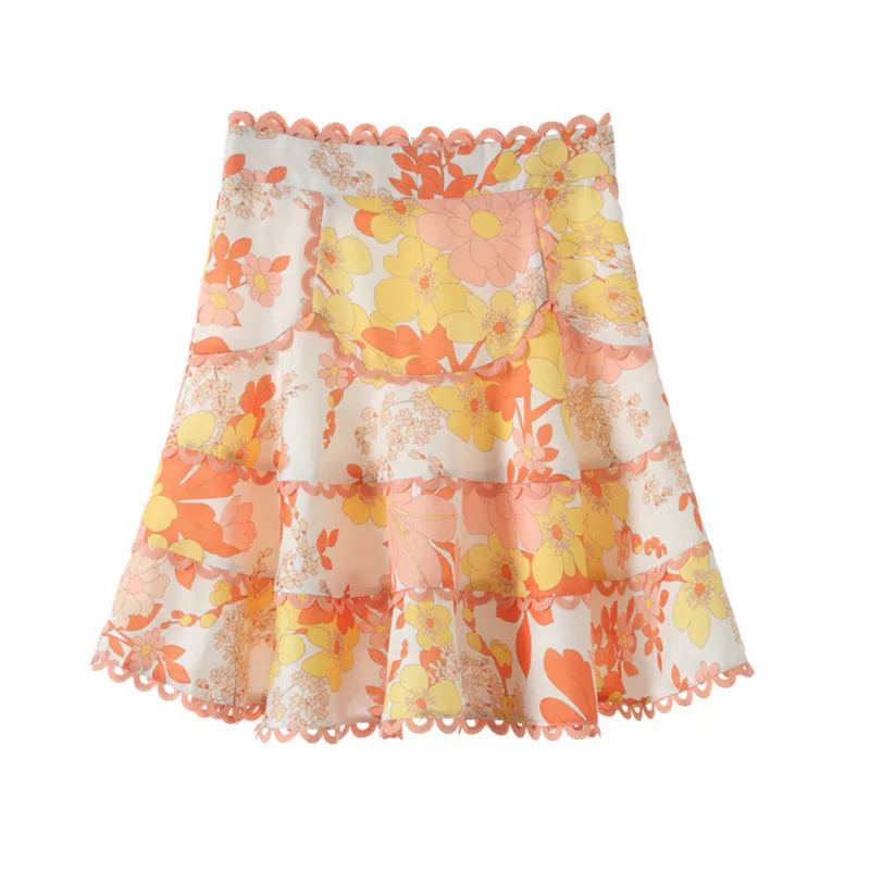 Высокое качество желтый цветочный принт юбки женские 2019 весна лето прерия Шик