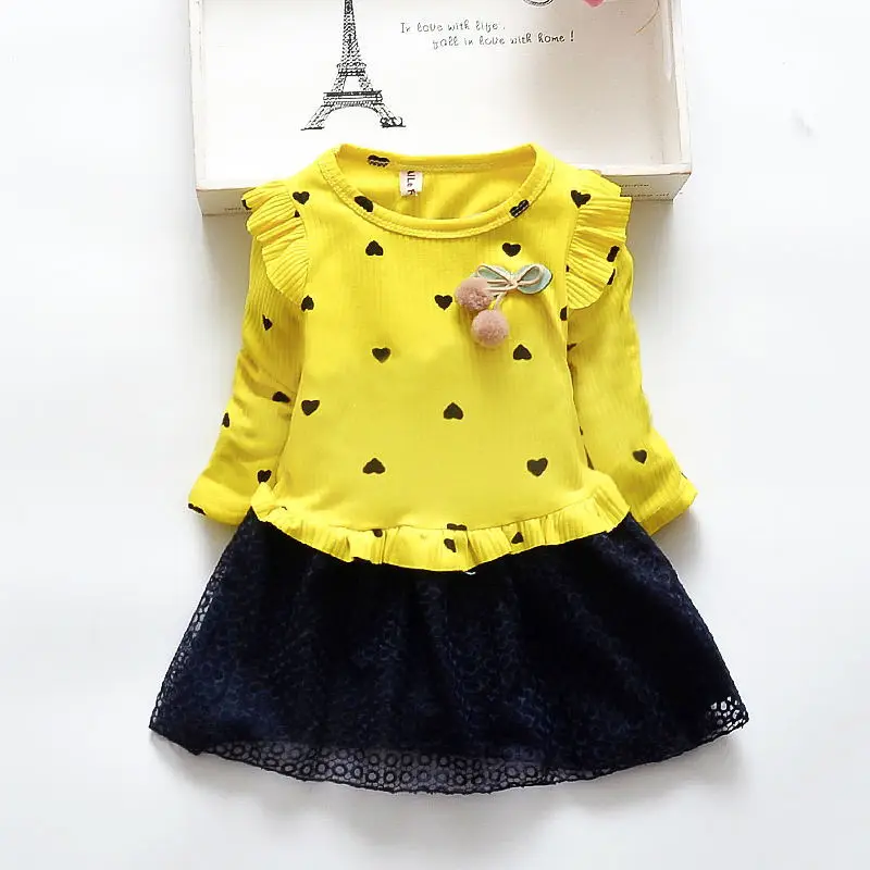 Girls dress spring and autumn long-sleeved children's clothing new cotton mesh 2 3 4 5 years | Детская одежда и обувь