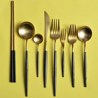2019 stainless steel black gold cutlery set fork spoon knife christmas dinnerware set for wedding gift tableware dropshipping
