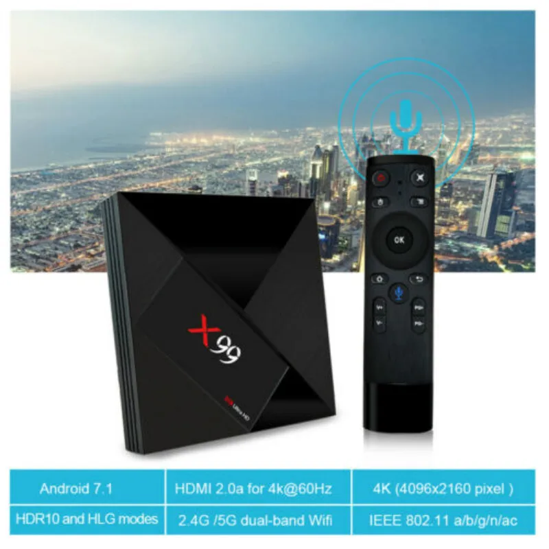 ТВ-приставка X99 4G/64G Android 7 1 4 Гб + 64 RK3399 шесть ядер wifi HD1080 | Электроника