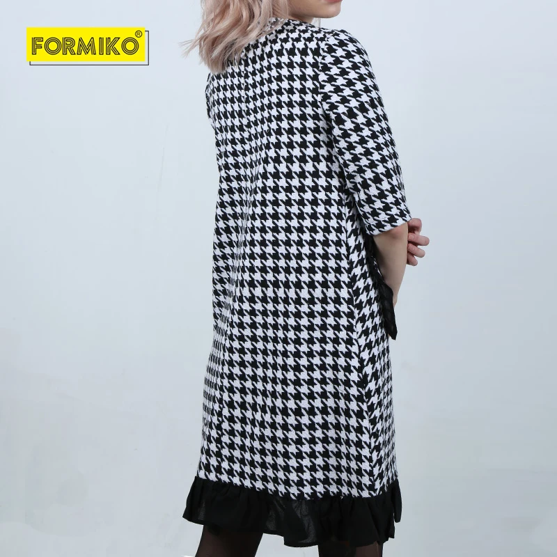 Formiko Женское элегантное платье с принтом &quotгусиные лапки&quot. Офисное круглым