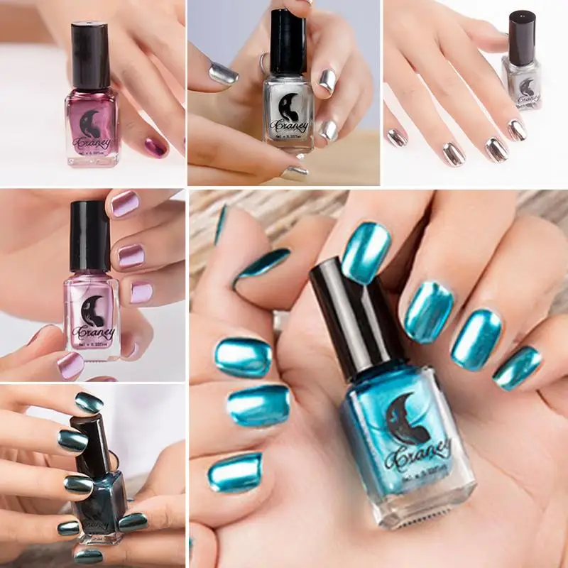 6 ml Hot Nail Art Makeup Cosmetics Waterproof Matel Varnish Oil Metallic Effect Silver Mirror Fingernail Polish 7 colors | Красота и