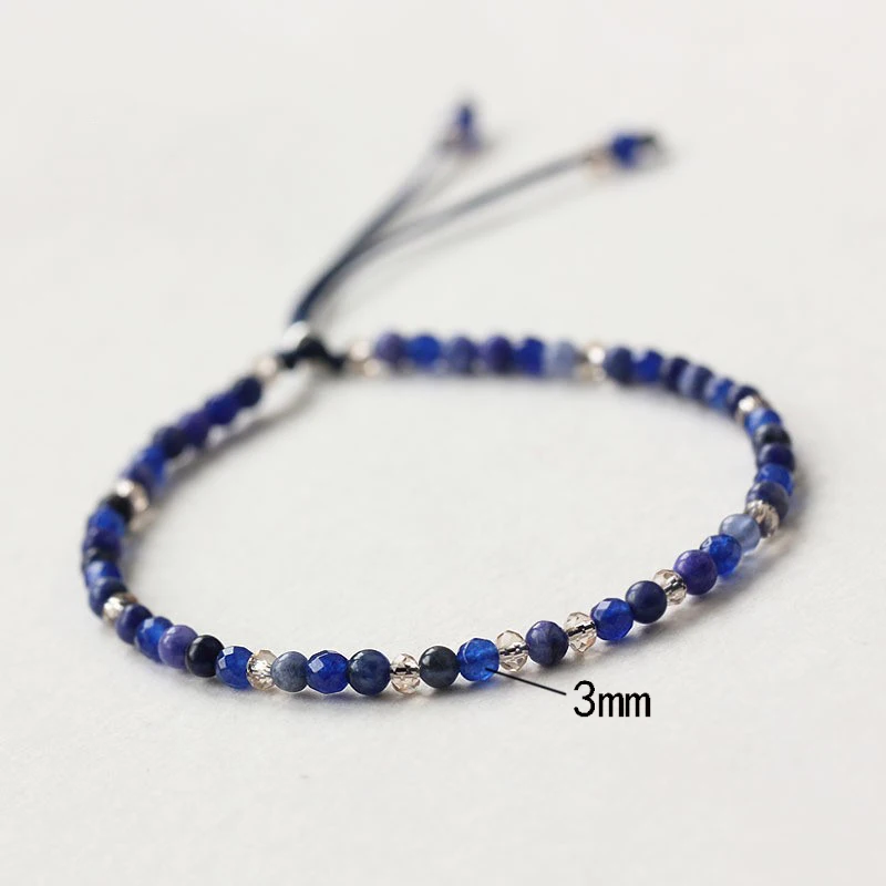 Boho браслет синий бисером мужской мм 3 кристалл камень простой плетеный ручной