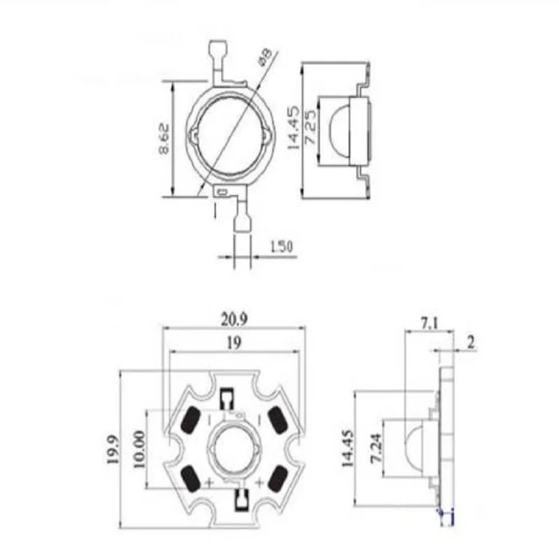 3W UV 365nm LED ультрафиолетовый высокомощный шарик с 20 мм черной звездой основа 100