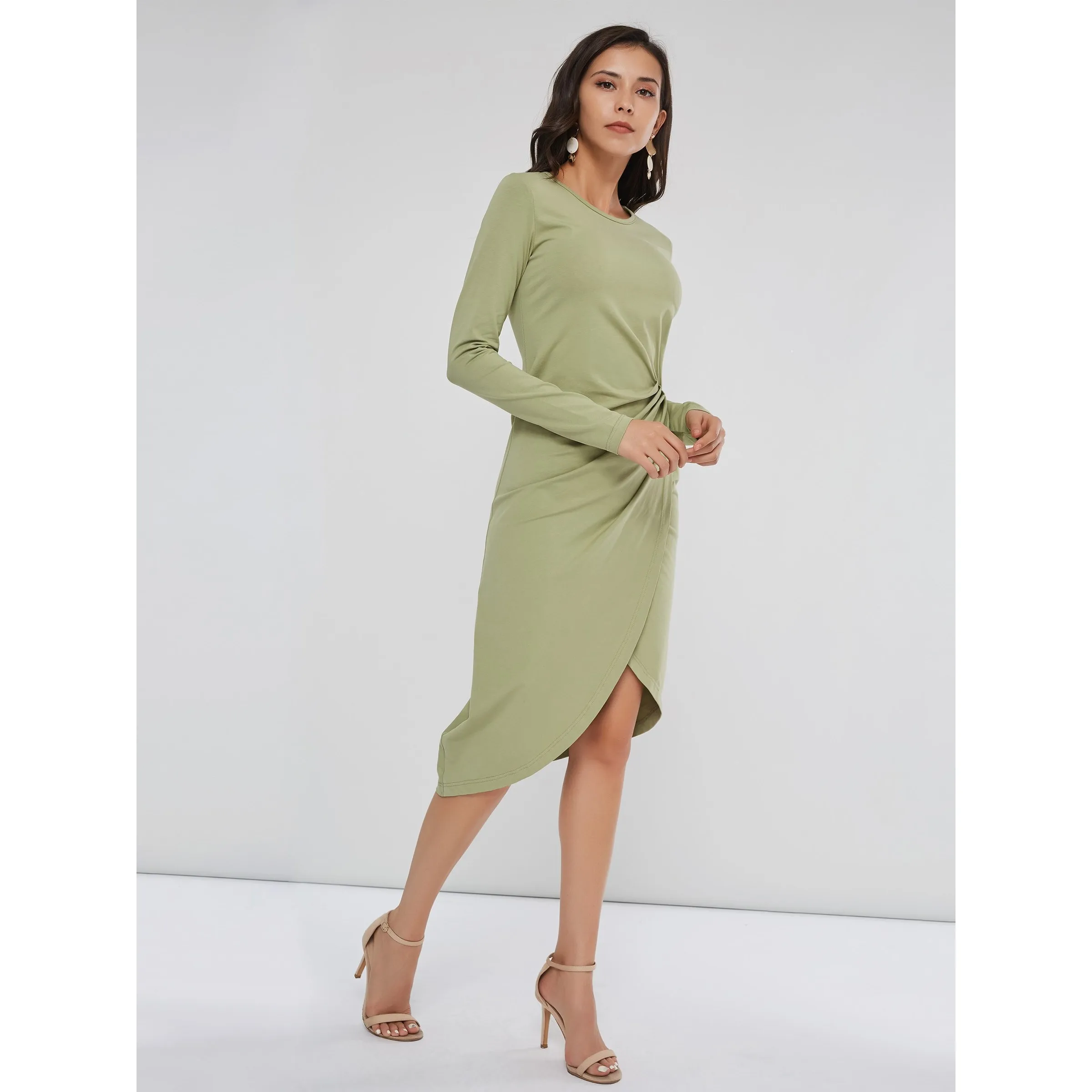 Для женщин миди платья для пикантные зеленые Bodycon плотная Асимметричная