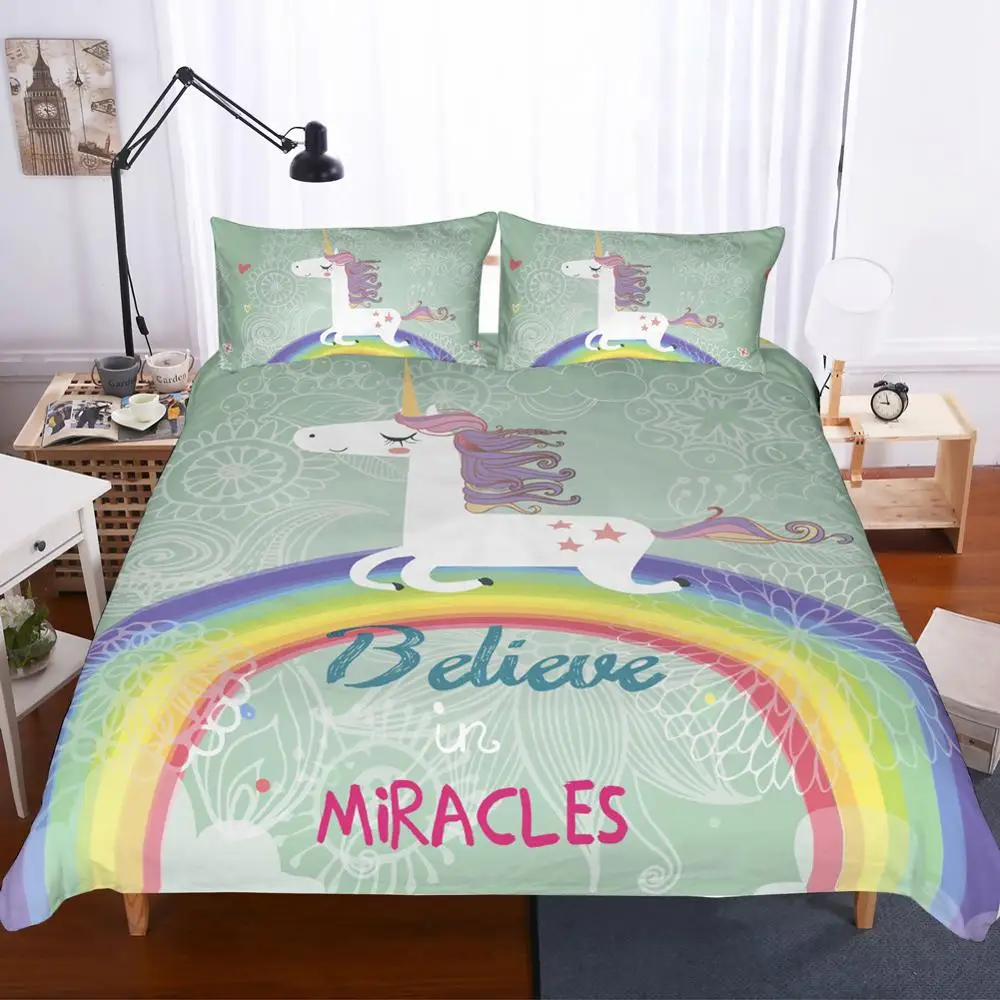 

Unicorn Bedding Set Cartoon duvet cover set Rainbow Magical for Girls Bed Set Animal Printed cute kids Home Textiles 3 Pieces