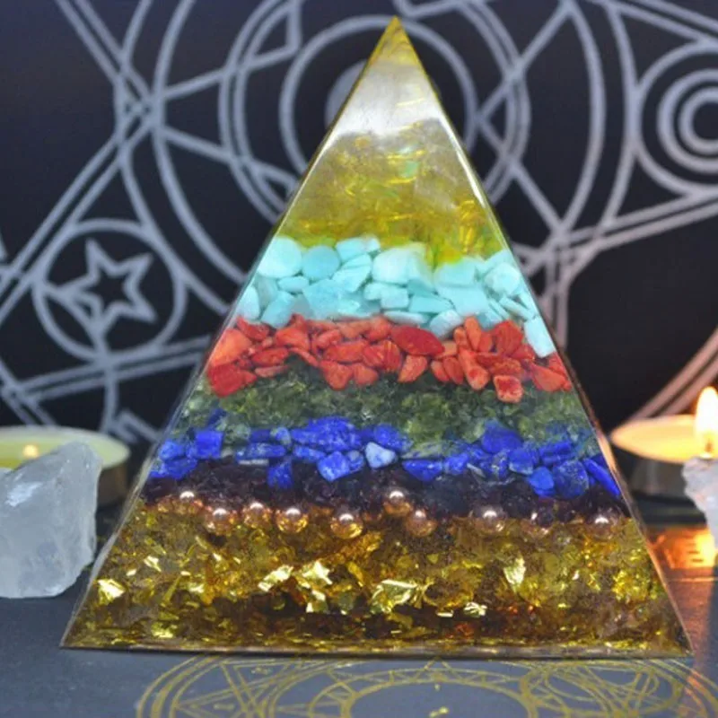 Orgonite Pyramid Reiki FengShui Decoration Handmade Crystal Rune Orgone Energy Converter Resin Decorative Craft Gathering Wealth