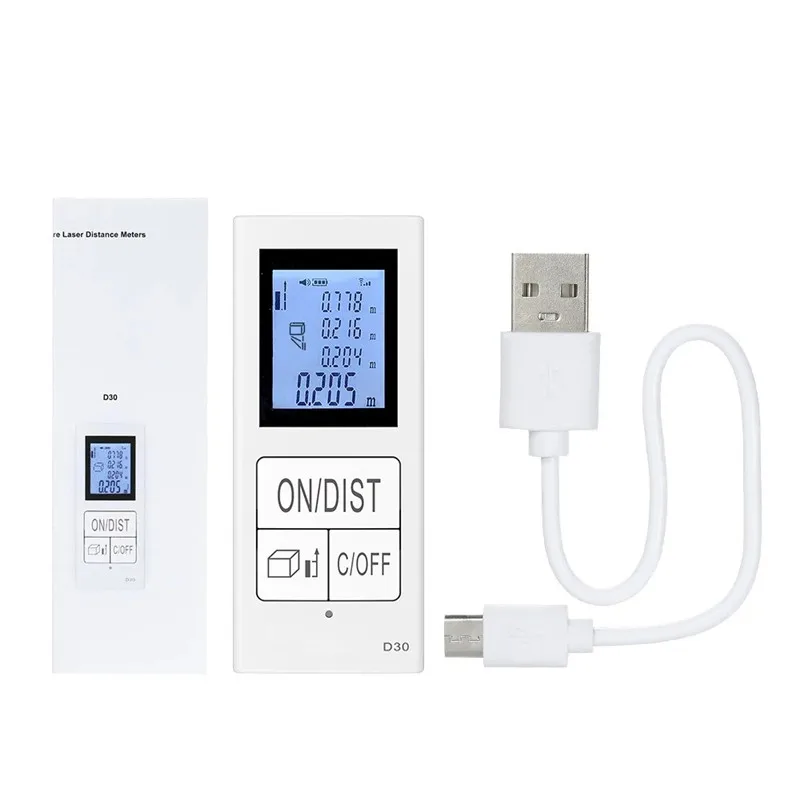 Мини D30 30 м ручной лазерный дальномер цифровой USB Перезаряжаемый Лазерный