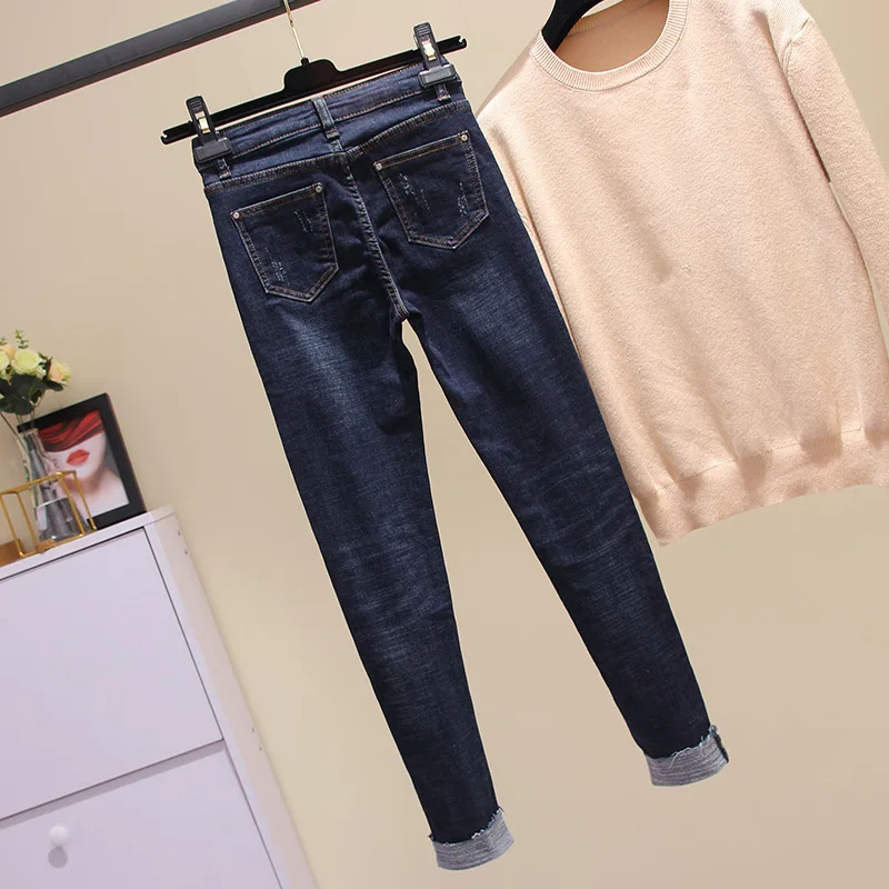 2019 осенние джинсы женские повседневные Стрейчевые джинсовые эластичные с