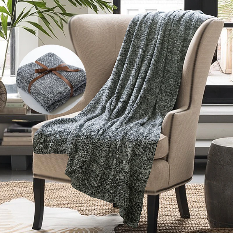 

High Quality 100% Cotton Blanket Handmade Soft Knitted Grey Plaid Autumn Travel Throw Blanket on Sofa Bed Warm Bedspreads Gift27