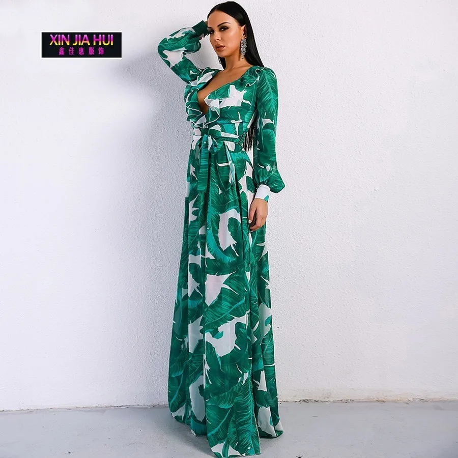 Пляжное платье с длинным рукавом Бандажное бантом край лотоса Приморский отдых