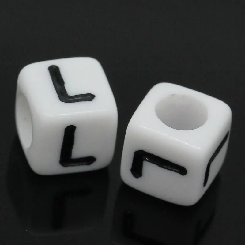 Акриловые бусины разделители алфавитный кубик/буква &quotL&quot Белый 6x6 мм Отверстие: