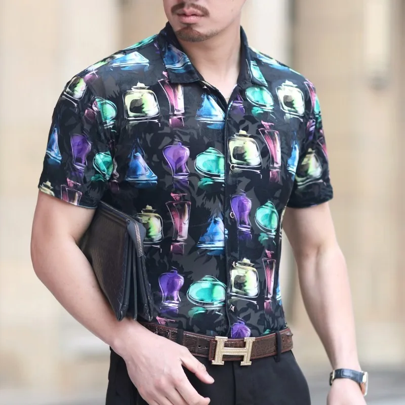 Рубашка с коротким рукавом Camisa Hombre прозрачная гавайская 2019|Повседневные рубашки|