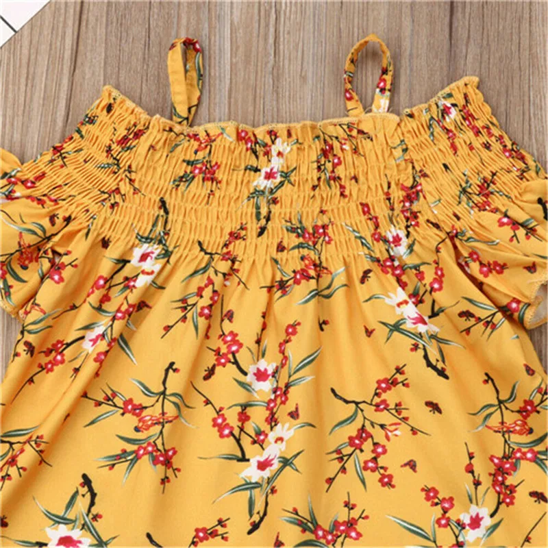 Летняя детская одежда для маленьких девочек топы с цветочным принтом джинсовые