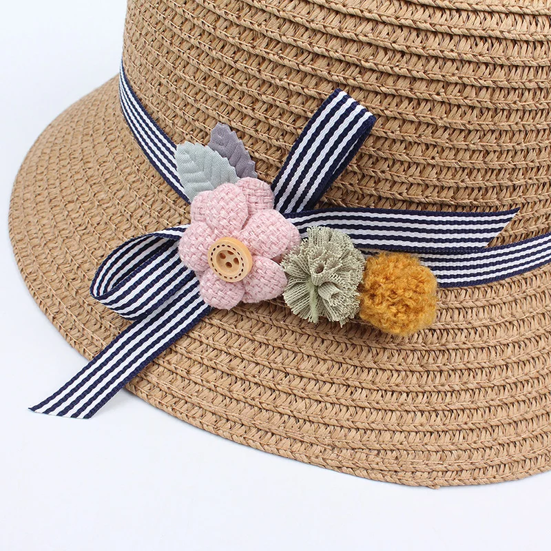 Chic Summer Kids Floral Straw Hats Fedora Hat Children Visor Beach Sun Baby Girls Sunhat Wide Brim Floppy Panama For Girl | Аксессуары