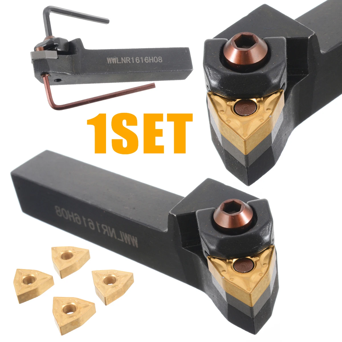 

16x125mm Turning Tool WWLNR1616H08 Lathe Boring Bar + 4Pcs WNMG0804 Inserts with Wrench For Lathe Turning Tools Lathe Cutter