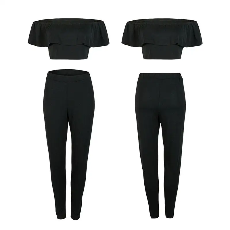 Women Set Summer Sexy Off Shoulder 2 Pieces Outfits Crop Top And Long Pants Matching Sets Female Tracksuit Two Piece SJ2708X |