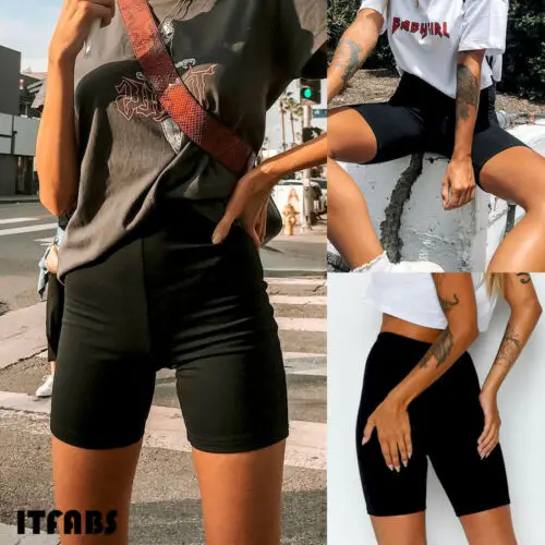 

Women Basic Plain Stretch Short Pants Under High Waist Active Leggings Black Causal short Mini Trousers 2019