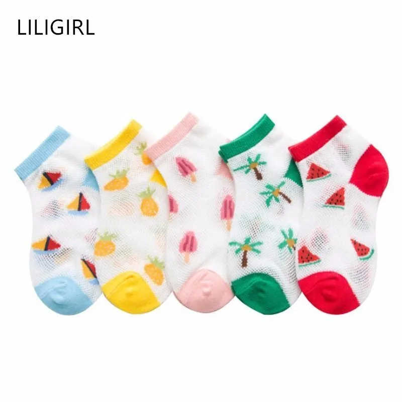 LILIGIRL/Коллекция года, милые Носки с рисунком для маленьких девочек тонкие сетчатые прозрачные носки для мальчиков, детская одежда случайный цвет