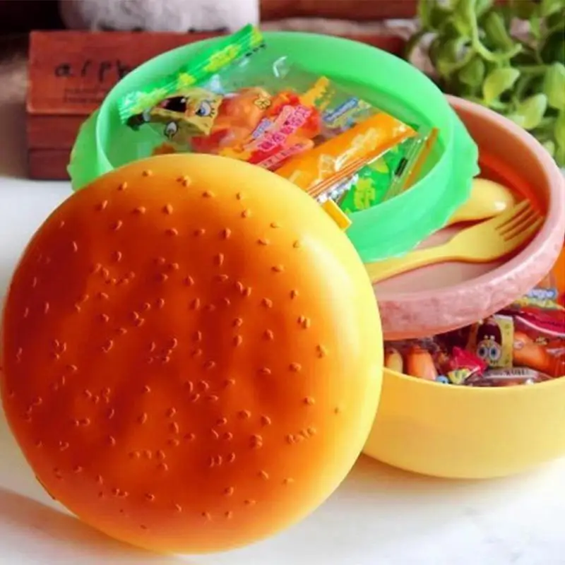 

Cute Cartoon Lunch box Hamburg Style Kids Portable Picnic School Lunch Box Healthy Plastic Bento Box Food Container 800mL