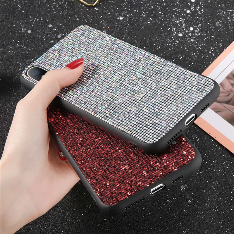 USLION Cases For iPhone 6 6s Plus Bling Glitter Crystal Sequins TPU and PC Cover Fundas 7 8 X XS XR Max |