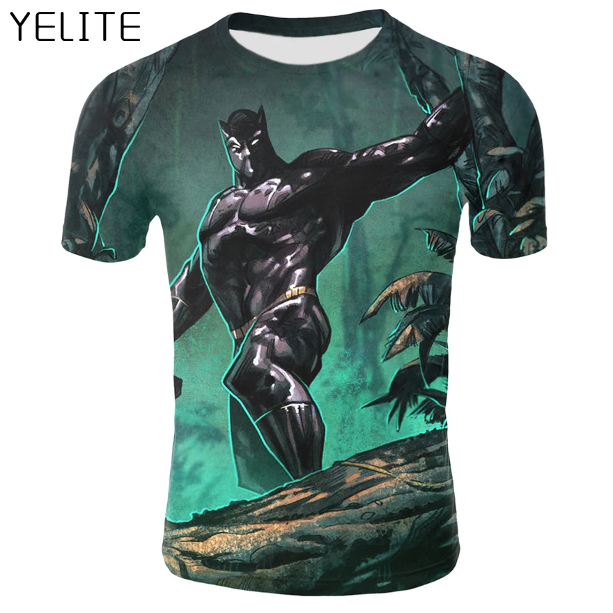YELITE 3D футболки мужские Marvel Мстители Футболка мужская Черная пантера персонаж с