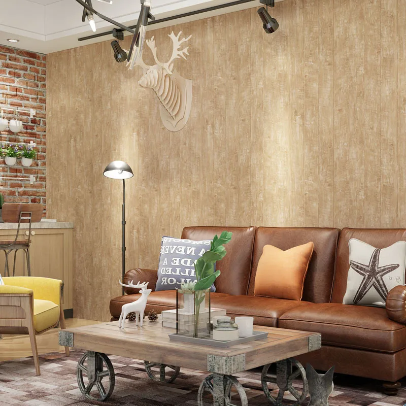

Vintage Wood Grain Stripe Wallpaper Rolls Retro Vertical Stripes Wall Paper Living Room Decoration Non-woven Wallpapers Qz046