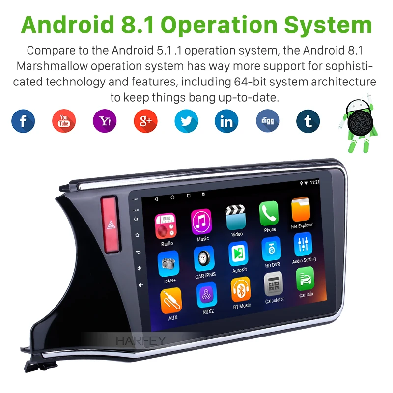 Harfey Android 6 0/8 1 10 &quot2Din автомобильное радио для Honda CITY LHD 2014 2015 2016 2017 GPS мультимедиа