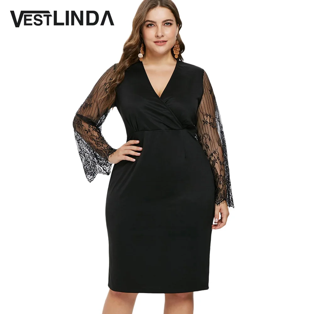 Черные вечерние платья VESTLINDA женское кружевное платье до колен с V образным