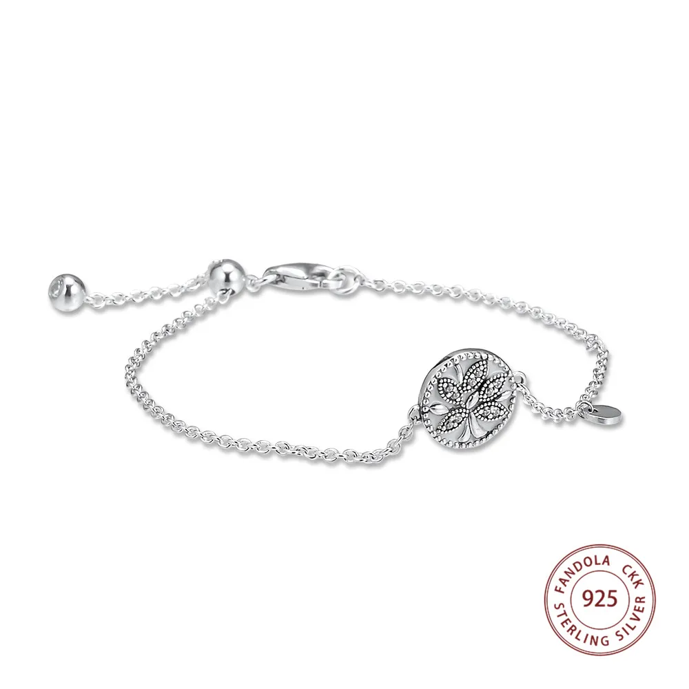 

Sparkling Family Tree Slider Bracelet Femme 925 Sterling Silver Chain Bracelets for Women Fine Jewelry Free Shipping Items