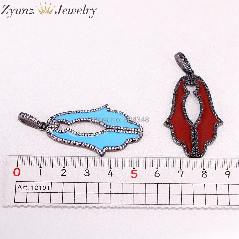

5 Strands ZYZ320-7069 Hamsa Hand Flower Enamel Pendant Necklace, CZ Micro Pave Jewelry Pendant