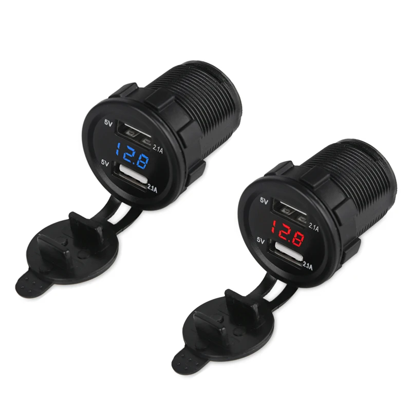 100pcs 12V 24V Dual Port Car USB Charger Power Outlet 5V 3.1A For Phones Boat Caravan Motorcycle Led Light Voltage Meter | Мобильные