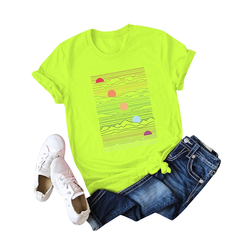 Модная женская футболка Romacci с коротким рукавом рубашка принтом восхода солнца