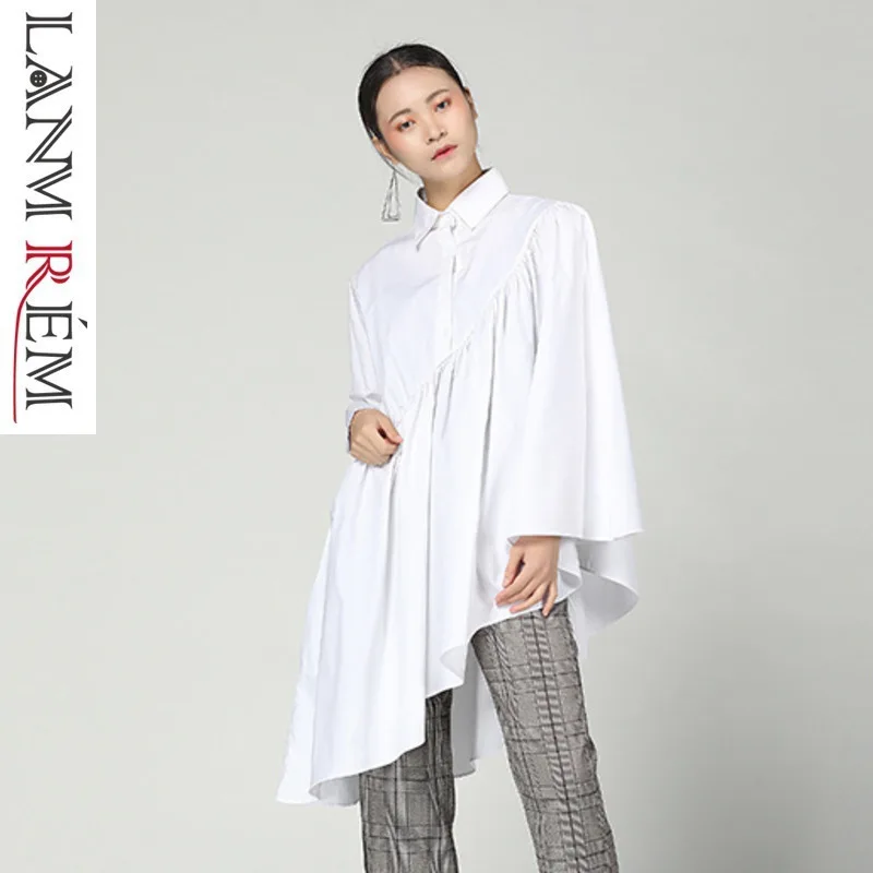 LANMREM/2019 новый весенний плащ рубашка с длинными рукавами асимметричным разрезом