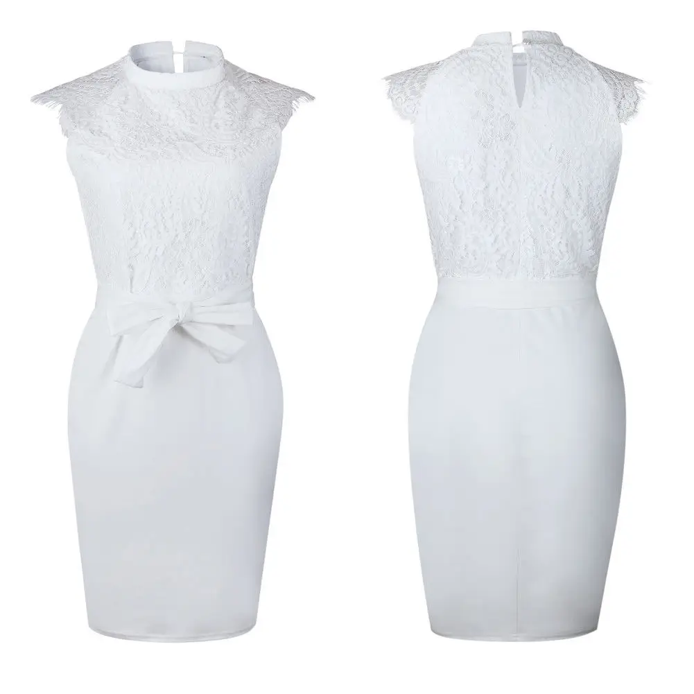 2019 New Brand Cotton Lace Women Sleeveless Dress Bridesmaid Wedding Party l Mini Pencil | Женская одежда