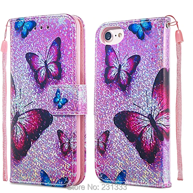 Блестящий кожаный чехол кошелек с блестками для Iphone X XS MAX XR 8 7 PLUS 6 6S Star Butterfly Panda