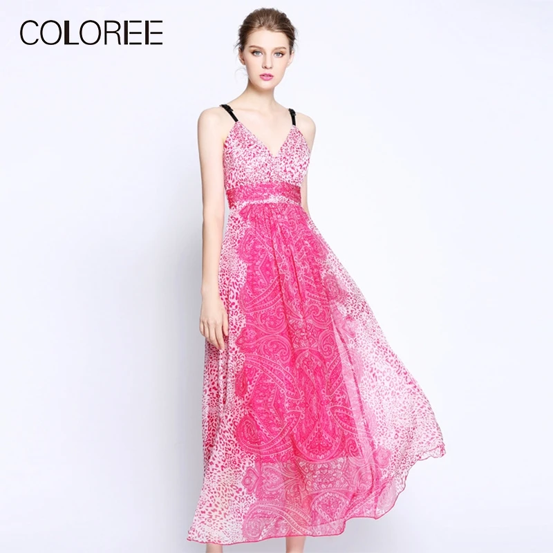 

Женское длинное пляжное платье, элегантное платье из 100% натурального шелка на тонких бретелях с цветочным принтом, лето 2019