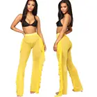 Женские сексуальные Купальные пляжные штаны с рюшами для девушек и девушек, сетчатые прозрачные широкие бикини, 4 цвета, накидка