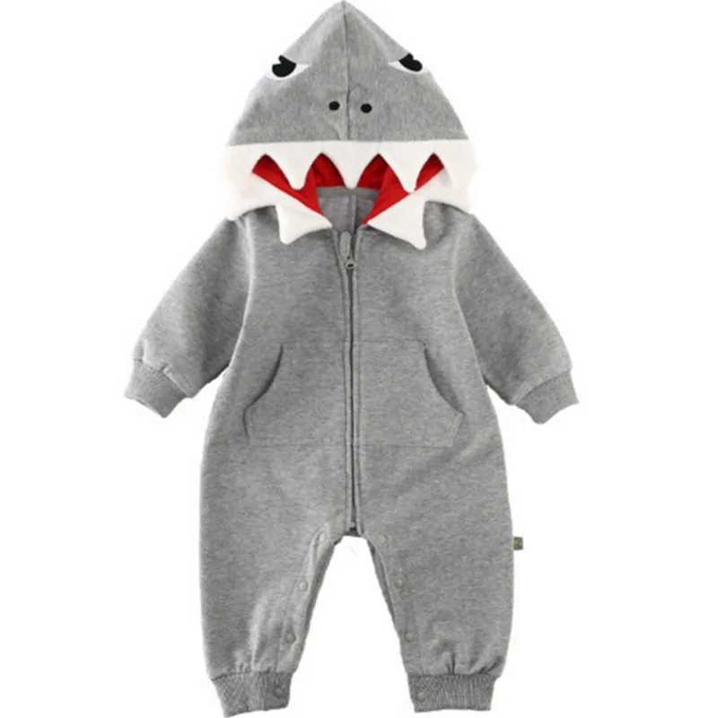 Cute Baby Boy Girl Shark Autumn Long Sleeve Romper Playsuit Winter Hooded Clothes Outfit | Детская одежда и обувь