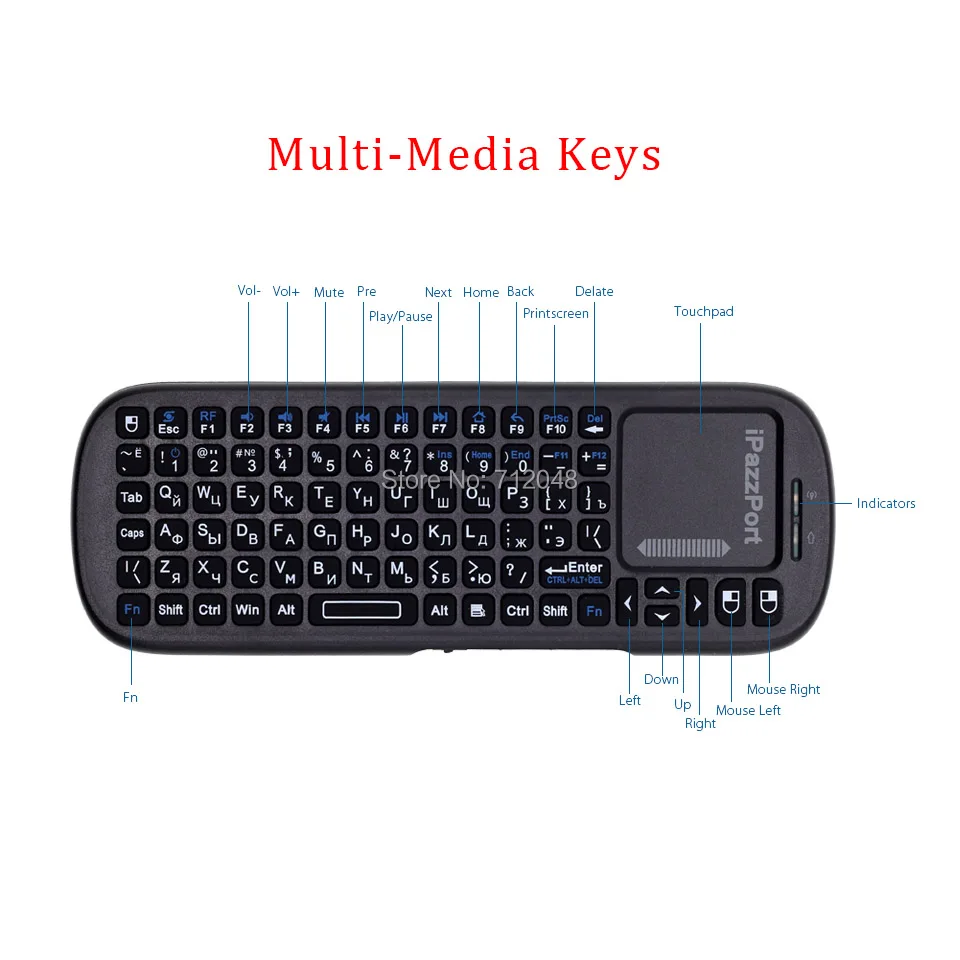Оригинальная iPazzPort 19s русская клавиатура 2 4G Мини Беспроводная Air Mouse с тачпадом