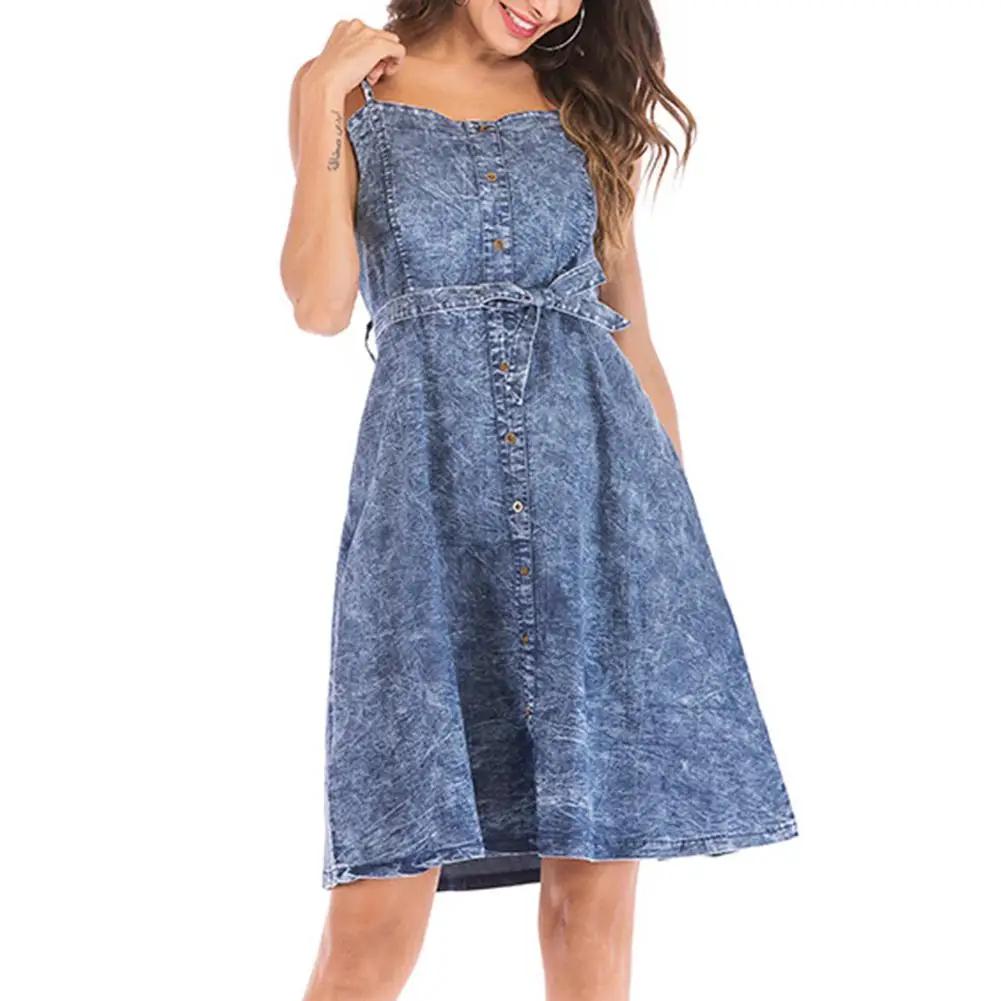 MISSKY New Summer Women Denim Dress Backless Sexy Halter Neck | Женская одежда